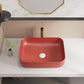 ELLAI Bathroom Vessel Sink Rectangle Bathroom Sink Bowl Above Counter Porcelain Ceramic Top Mount Rectanglar Sink Countertop Vanity Art Basin for Bathroom 19.7"x15.2"x5.4” Red