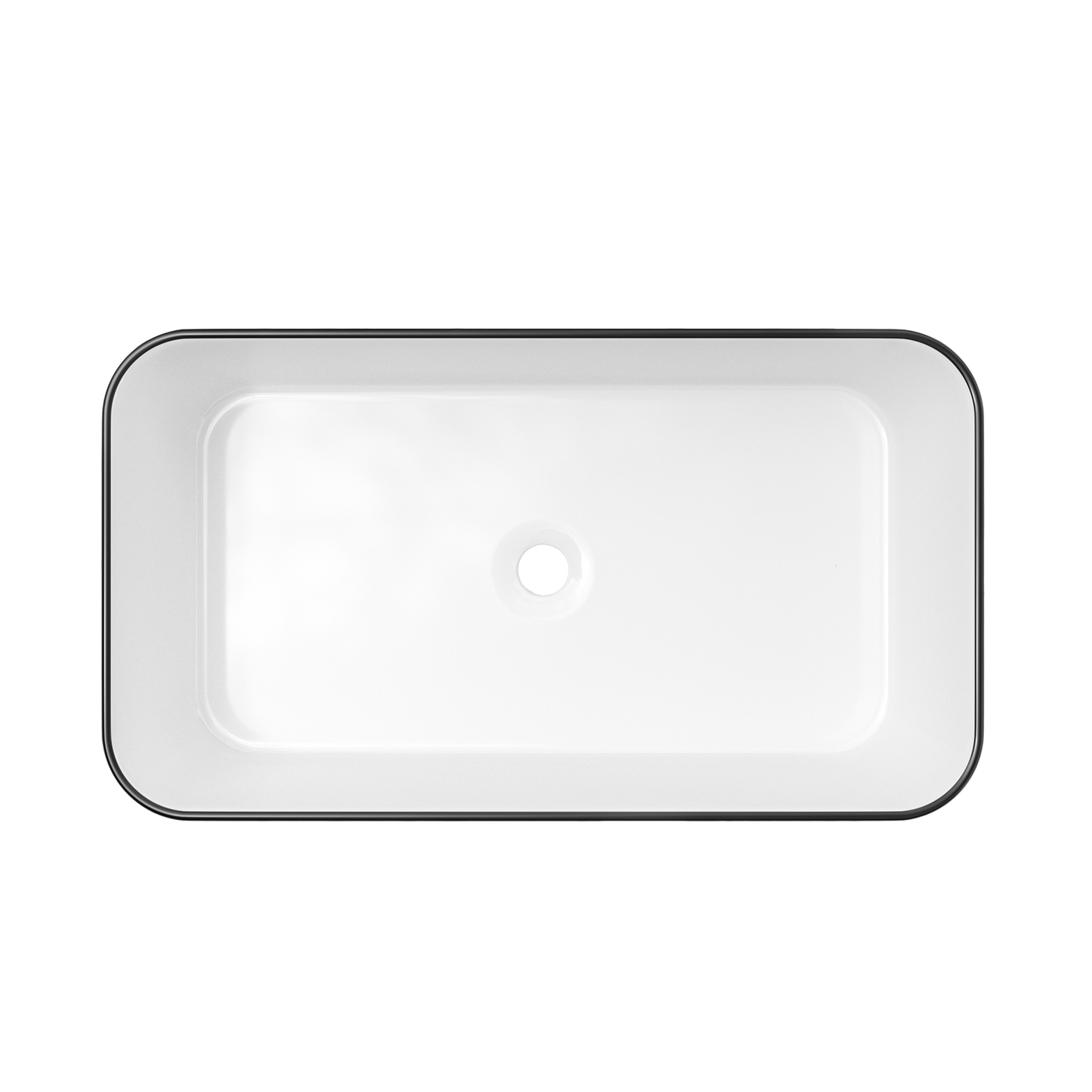 ELLAI Bathroom Vessel Sink Rectangle Bathroom Sink Bowl Above Counter Porcelain Ceramic Top Mount Rectanglar Sink Countertop Vanity Art Basin for Bathroom 24"x13.2"x4.3” Glossy White with Black Rim