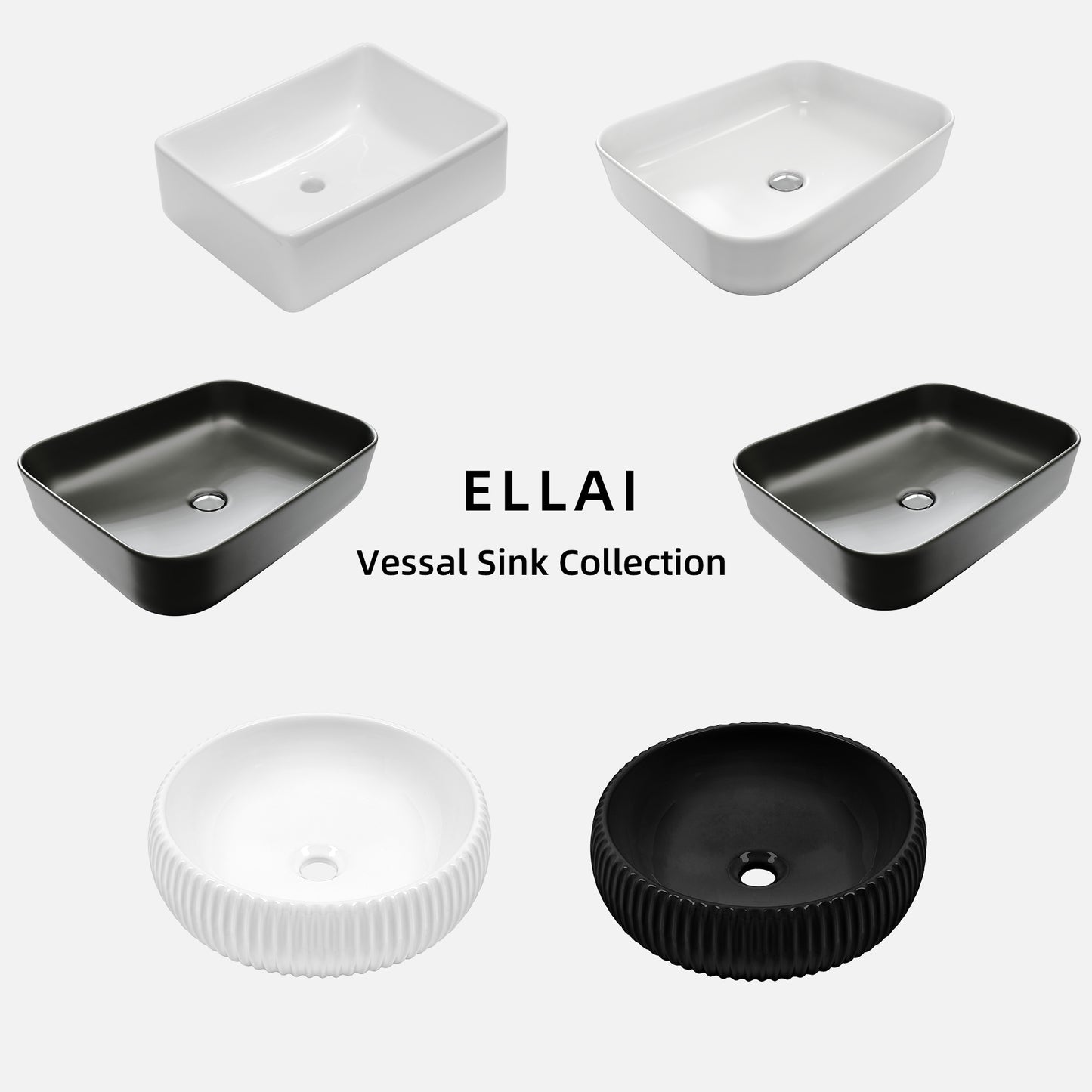 ELLAI Rectangle Vessel Sink 21"x16"x6” White Bathroom Sink Above Counter Porcelain Ceramic Small Sink Bowl Countertop Vanity Art Basin