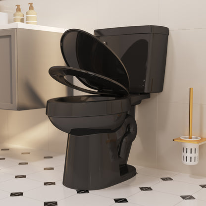 ELLAI Two Piece Elongated Toilets ADA Chair Comfort Height 16.5" Powerful Single Flush 1.28 GPF 12” Rough In with Side Trip Lever, Glossy Black 28.3"x17.2“x31"