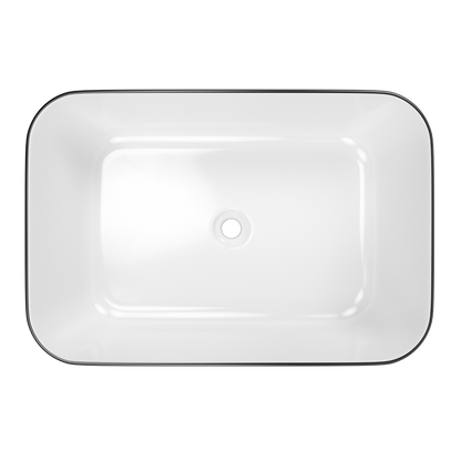 ELLAI Bathroom Vessel Sink Rectangle Bathroom Sink Bowl Above Counter Porcelain Ceramic Top Mount Rectanglar Sink Countertop Vanity Art Basin for Bathroom 19.7"x15.2"x5.4” Glossy White with Black Rim