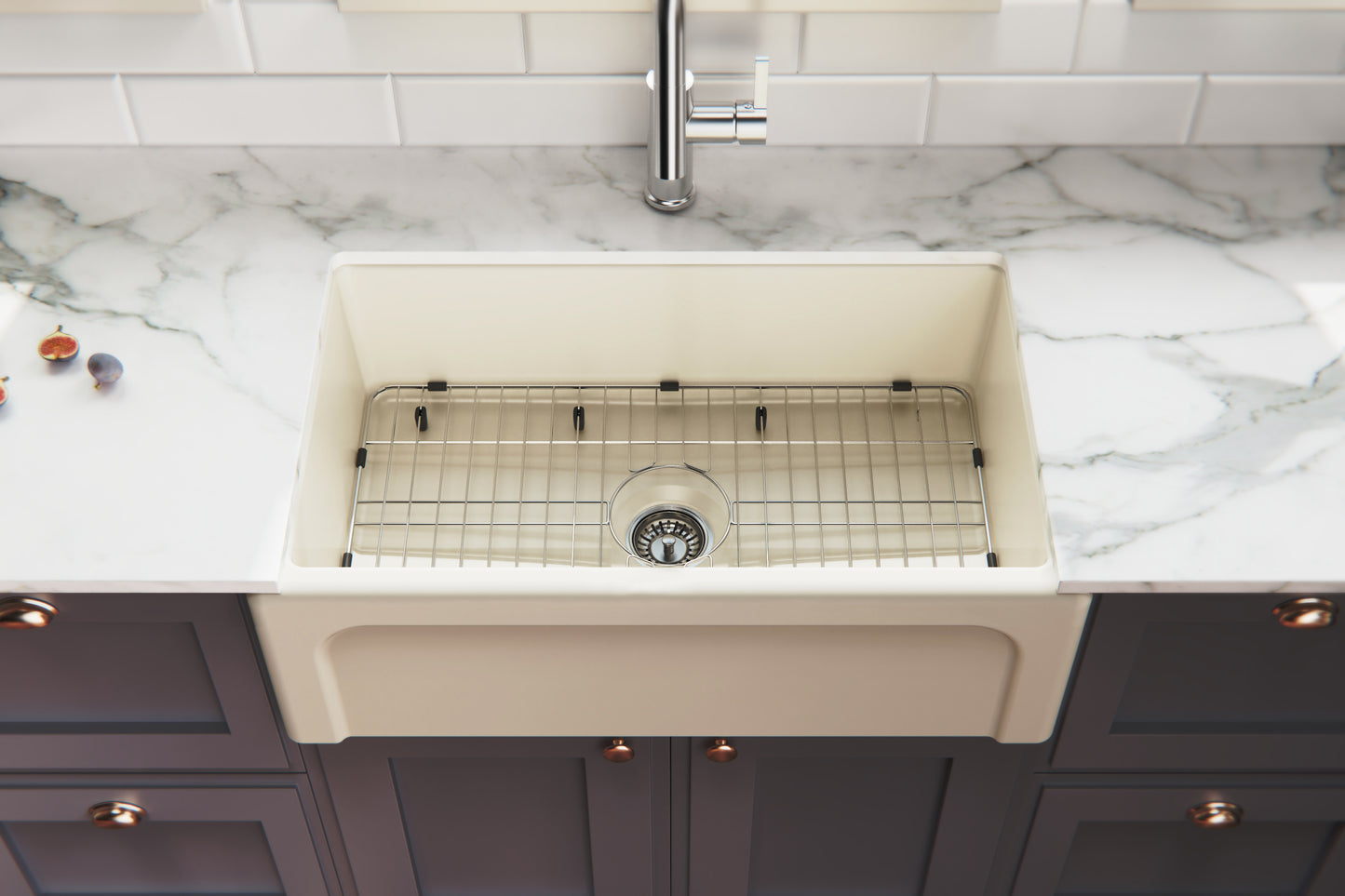 ELLAI Farmhouse Sink 30 Inch Fireclay Apron Front Single Bowl Deep Drop In Kitchen Sink Undermount Farm Sink with Bottom Grid & Strainer, 30”x18”x10” Reversible