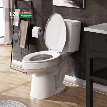 White 2-piece Elongated Toilet with Standard 12-in Rough-in , ELLAI Powerful Single Flush 1.28 GPF ADA Chair Height Toilet (Seat Included)