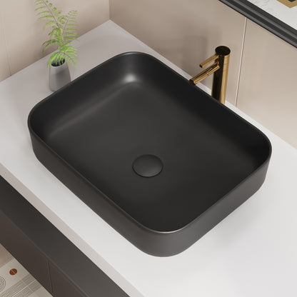 ELLAI Bathroom Vessel Sink 19.7"x15.2"x5.4" Rectangle Matte Black Vessel Sink with Black Pop Up Drain, Bathroom Sink Above Counter, Ceramic Countertop Vessel Sink for Bathroom