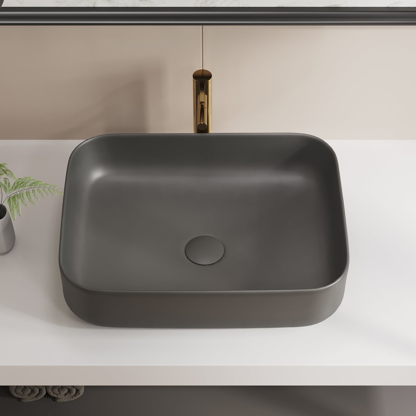 ELLAI Bathroom Vessel Sink 19.7"x15.2"x5.4" Rectangle Matte Gray Vessel Sink with Gray Pop Up Drain, Bathroom Sink Above Counter, Ceramic Countertop Vessel Sink for Bathroom