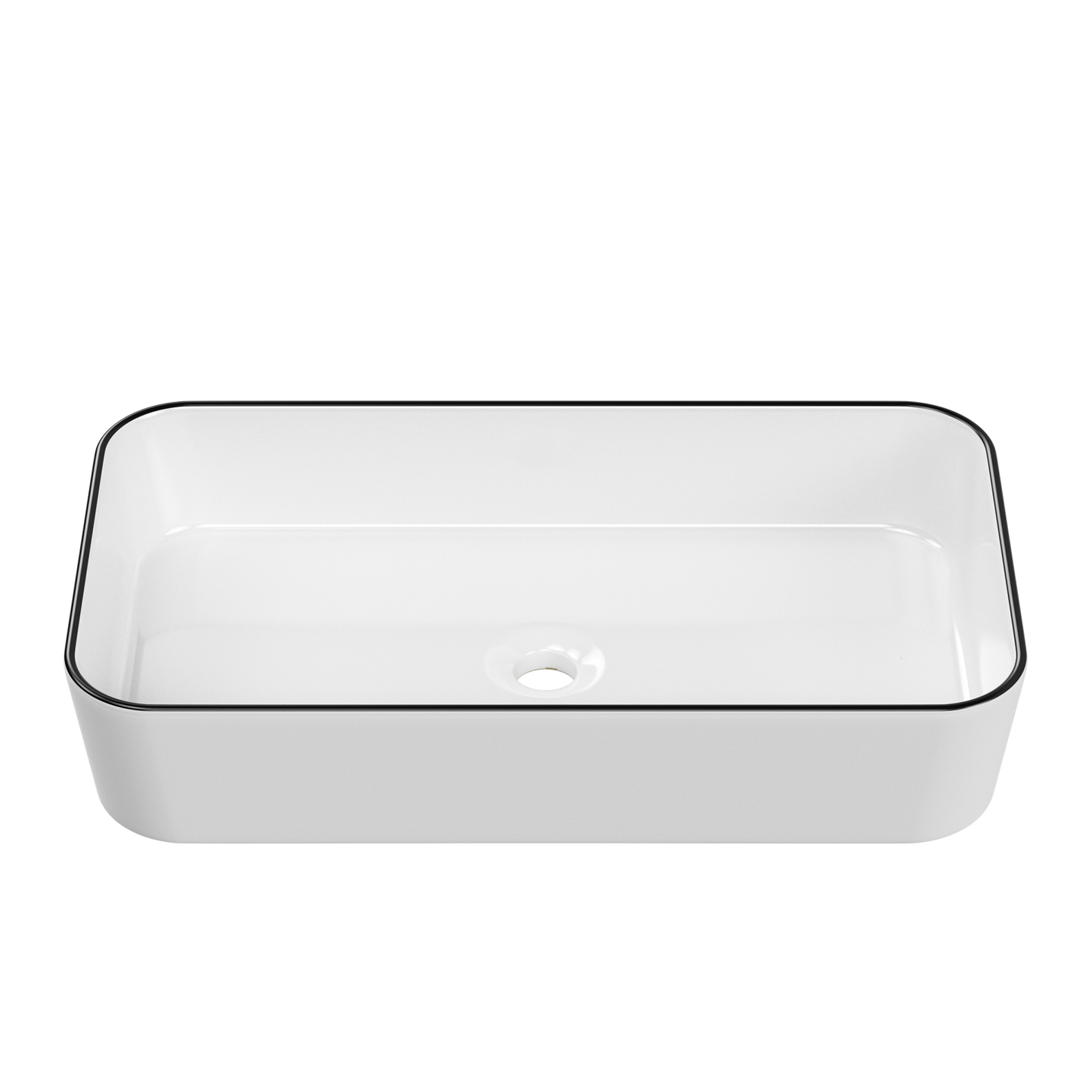 ELLAI Bathroom Vessel Sink Rectangle Bathroom Sink Bowl Above Counter Porcelain Ceramic Top Mount Rectanglar Sink Countertop Vanity Art Basin for Bathroom 24"x13.2"x4.3” Glossy White with Black Rim