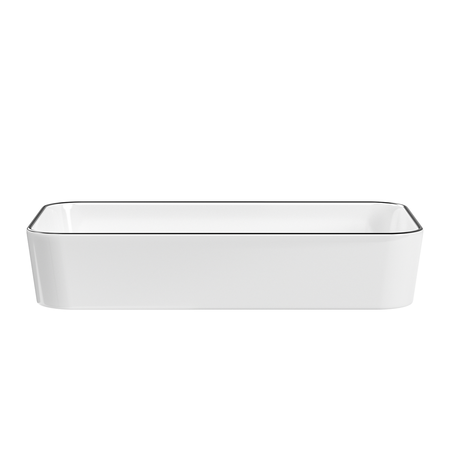 ELLAI Bathroom Vessel Sink Rectangle Bathroom Sink Bowl Above Counter Porcelain Ceramic Top Mount Rectanglar Sink Countertop Vanity Art Basin for Bathroom 24"x13.2"x4.3” Glossy White with Black Rim