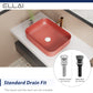 ELLAI Bathroom Vessel Sink Rectangle Bathroom Sink Bowl Above Counter Porcelain Ceramic Top Mount Rectanglar Sink Countertop Vanity Art Basin for Bathroom 19.7"x15.2"x5.4” Red