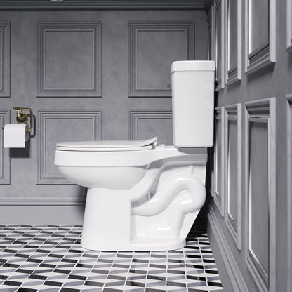 White 2-piece Elongated Toilet with Standard 12-in Rough-in , ELLAI Powerful Single Flush 1.28 GPF ADA Chair Height Toilet (Seat Included)