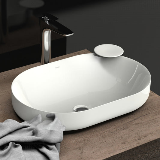 ELLAI Polaris Oval Bathroom Vessel Sink Above Counter, White Ceramic Vessel Sink, Countertop Vanity Sink Art Basin, 23.6"x15.7"x6.8"(Drain, Faucet and the soap dish are not included)