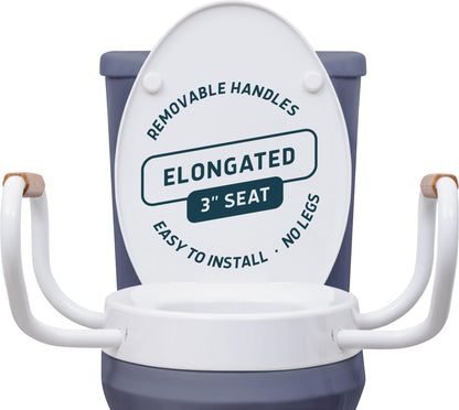 ELLAI Raised Toilet Seat with Handles - Elongated - Adds 3 Inches