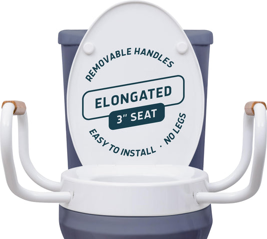 ELLAI Raised Toilet Seat with Handles - Elongated - Adds 3 Inches