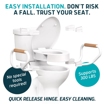 ELLAI Raised Toilet Seat with Handles - Elongated - Adds 3 Inches