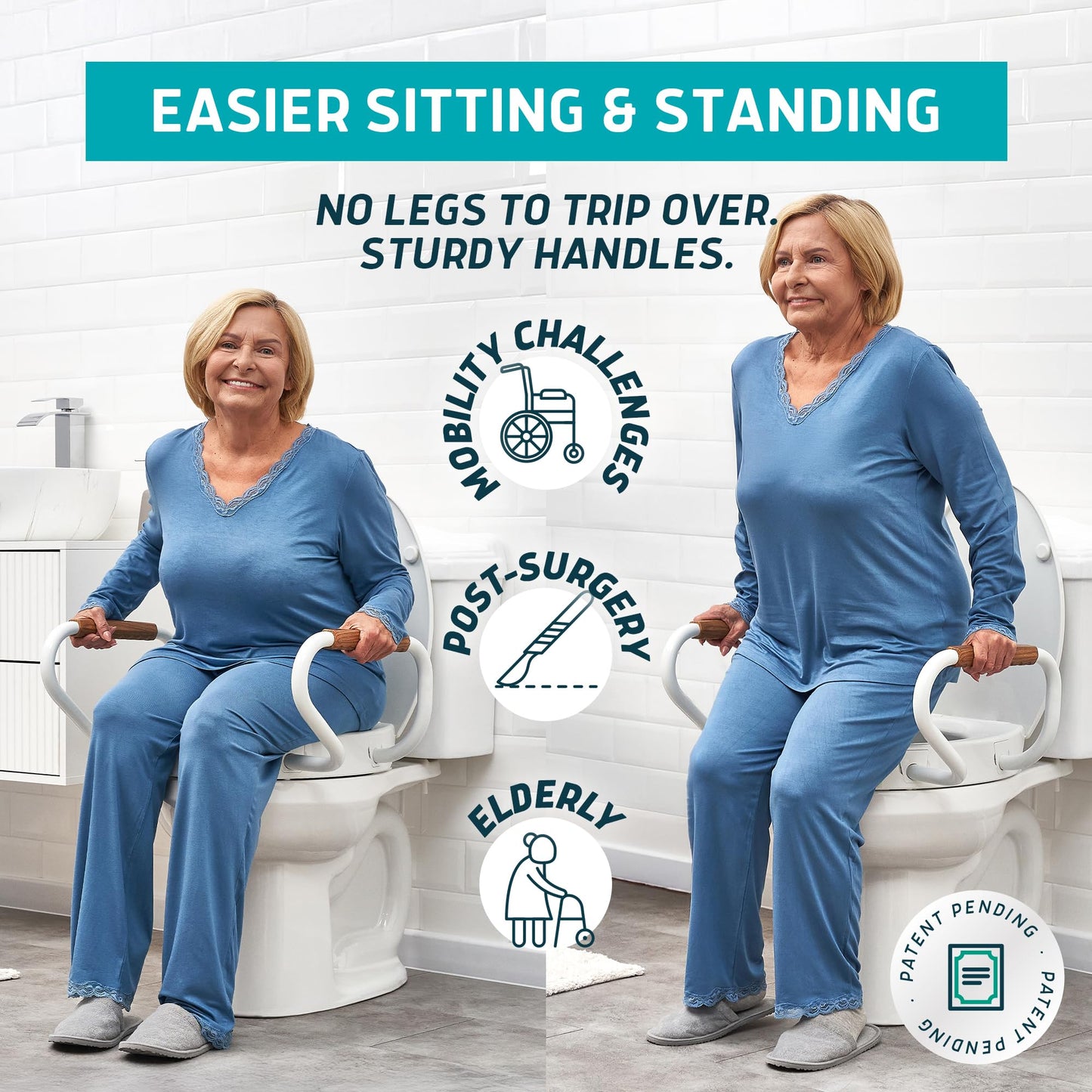 ELLAI Raised Toilet Seat with Handles - Elongated - Adds 3 Inches