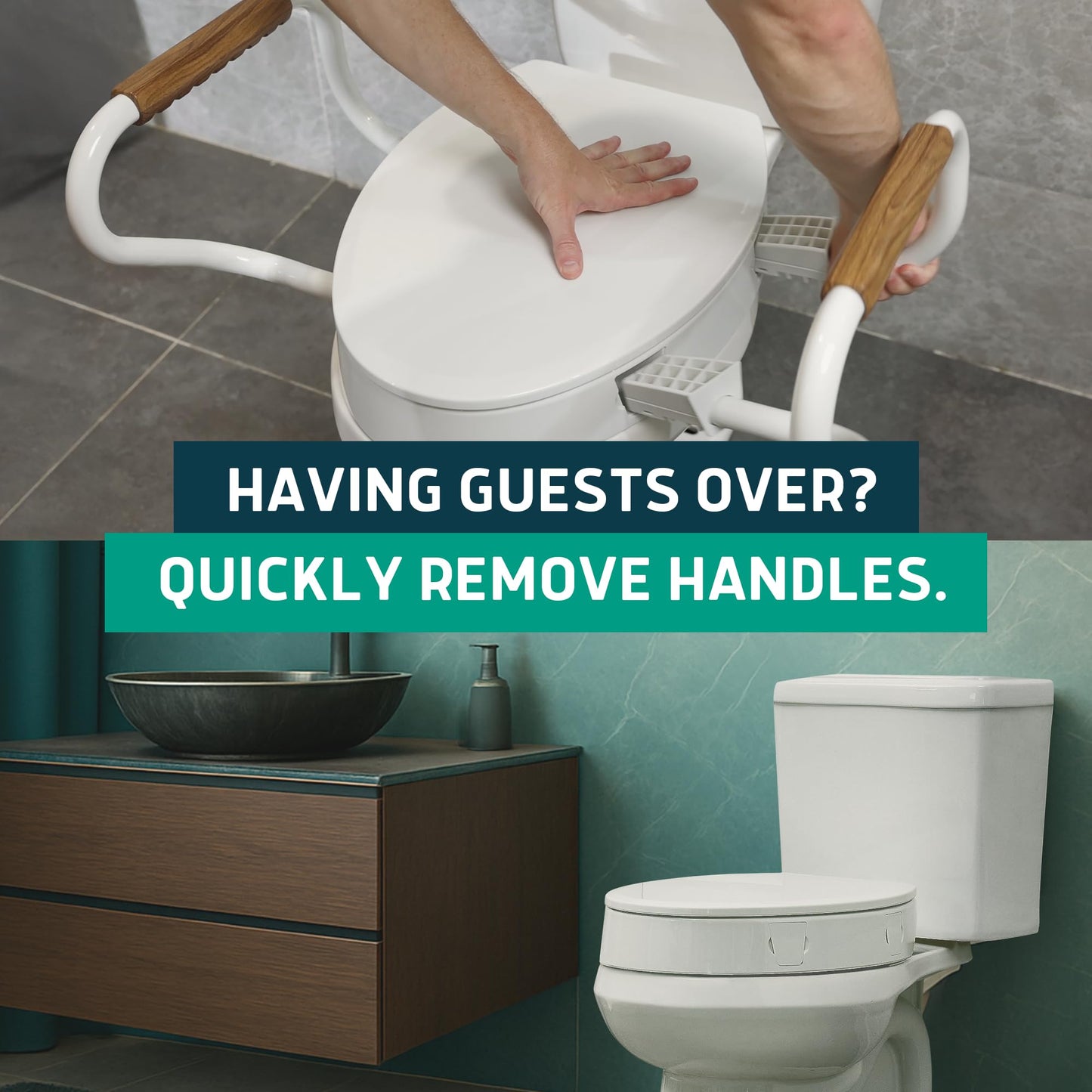 ELLAI Raised Toilet Seat with Handles - Elongated - Adds 3 Inches