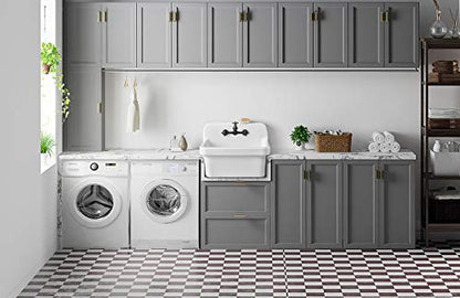 ELLAI 24 Inch White Ceramic Farm Style Wall Mount Utility Sink High Back Wall Mounted Laundry Tub 10 Gallon Farmhouse Sink Slop Sink for Laundry Room, Garage, Kitchen, Bathroom 24" x 19" x 16.5"