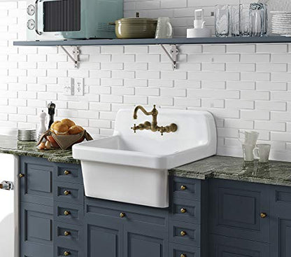ELLAI 24 Inch White Ceramic Farm Style Wall Mount Utility Sink High Back Wall Mounted Laundry Tub 10 Gallon Farmhouse Sink Slop Sink for Laundry Room, Garage, Kitchen, Bathroom 24" x 19" x 16.5"