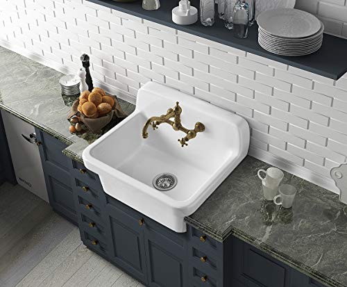 ELLAI 24 Inch White Ceramic Farm Style Wall Mount Utility Sink High Back Wall Mounted Laundry Tub 10 Gallon Farmhouse Sink Slop Sink for Laundry Room, Garage, Kitchen, Bathroom 24" x 19" x 16.5"